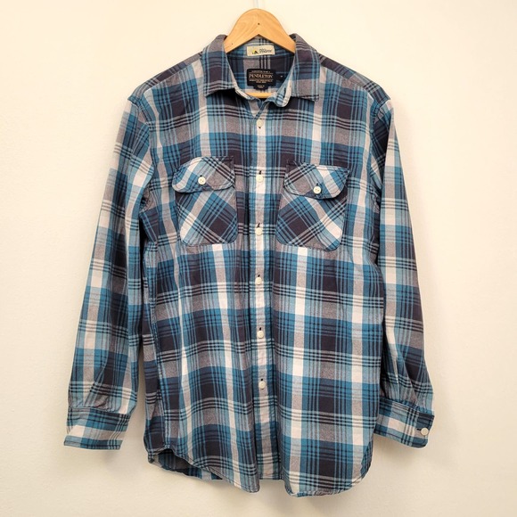 Pendleton Other - Pendleton Men's Button Down Surf Shirt Medium Blue Plaid Beach Cotton Flannel